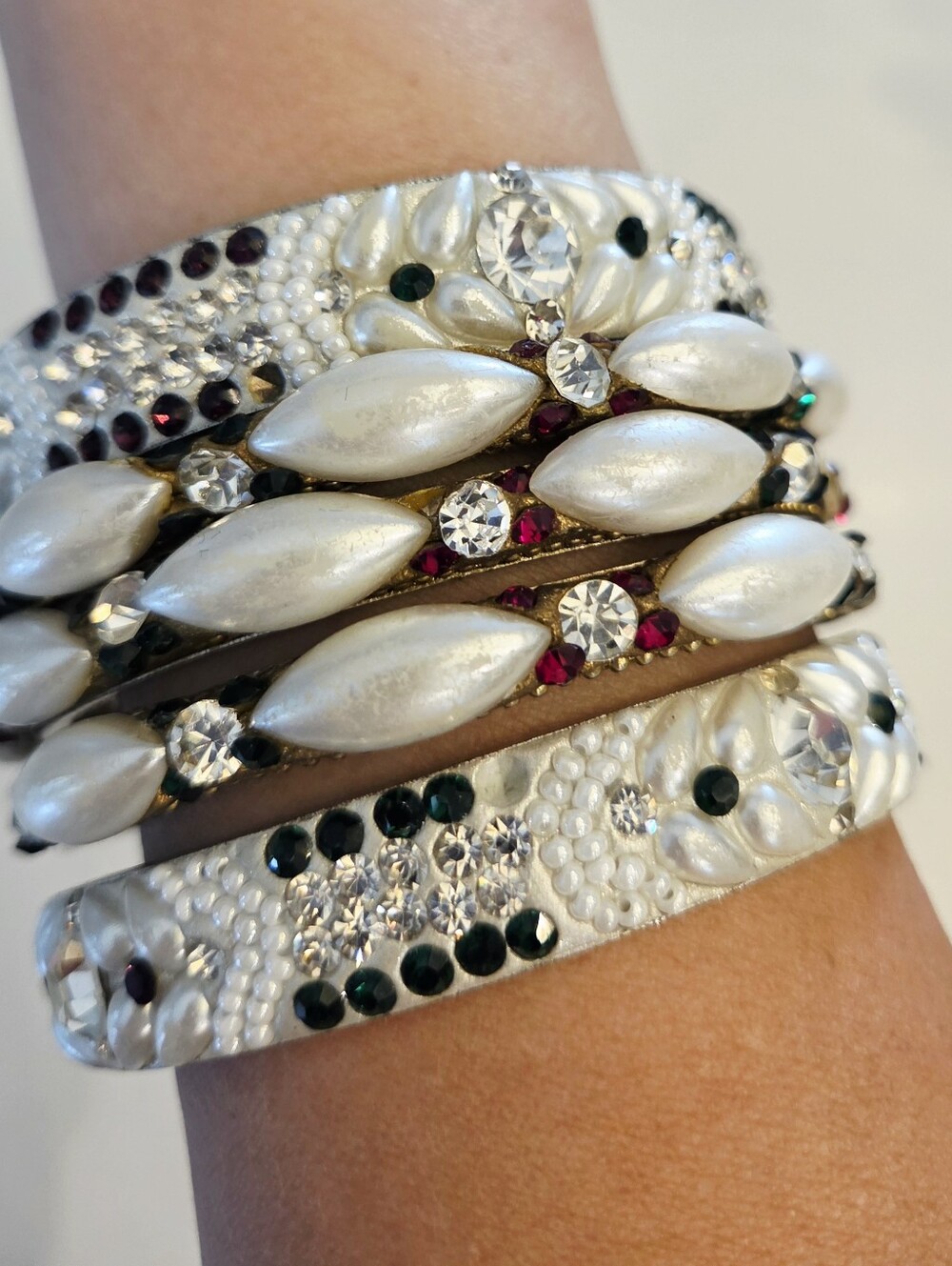Pearl & Crystal Multi-Row Statement Bracelet - White
